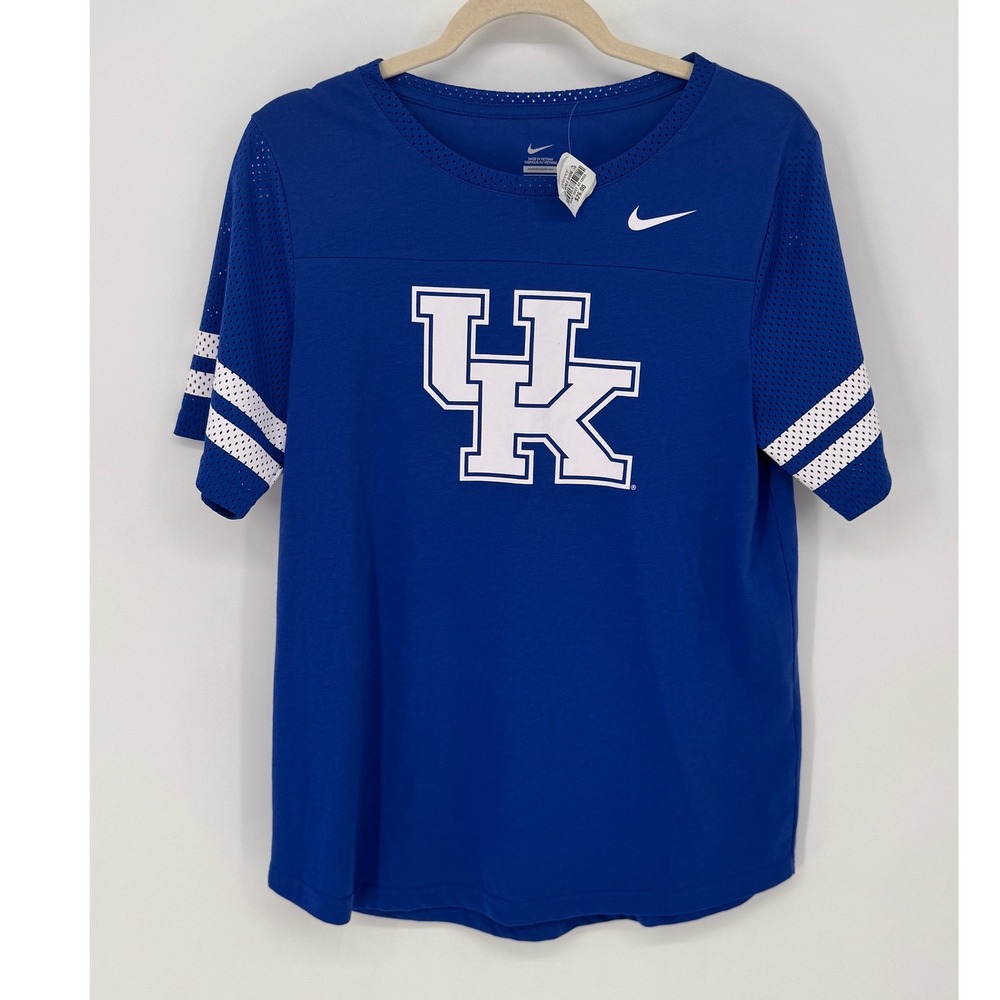 Nike T-Shirt Women Large Blue NWT Kentucky Wildcats Graphic Mesh Sleeve Logo